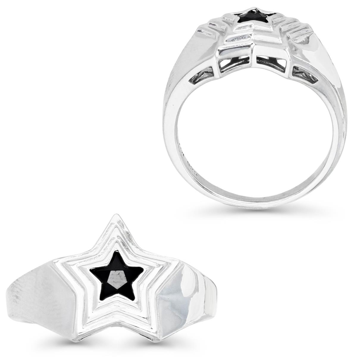 Sterling Silver Rhodium & 5MM Star Black Spinel Star Ring