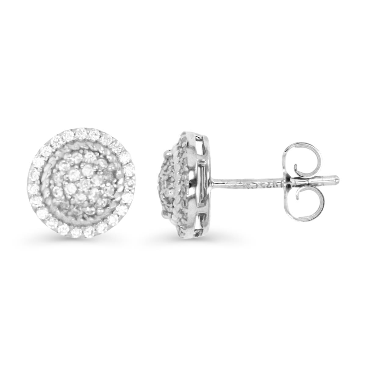 Sterling Silver Rhodium 9MM White CZ Pave Circle Stud Earring