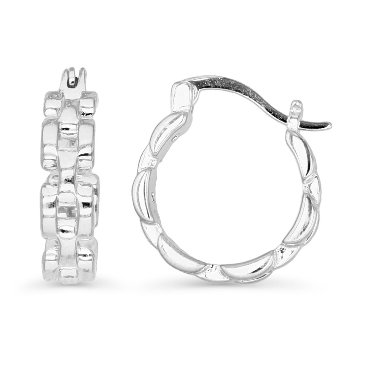 Sterling Silver Rhodium Watch-Band Style Huggie Earrings