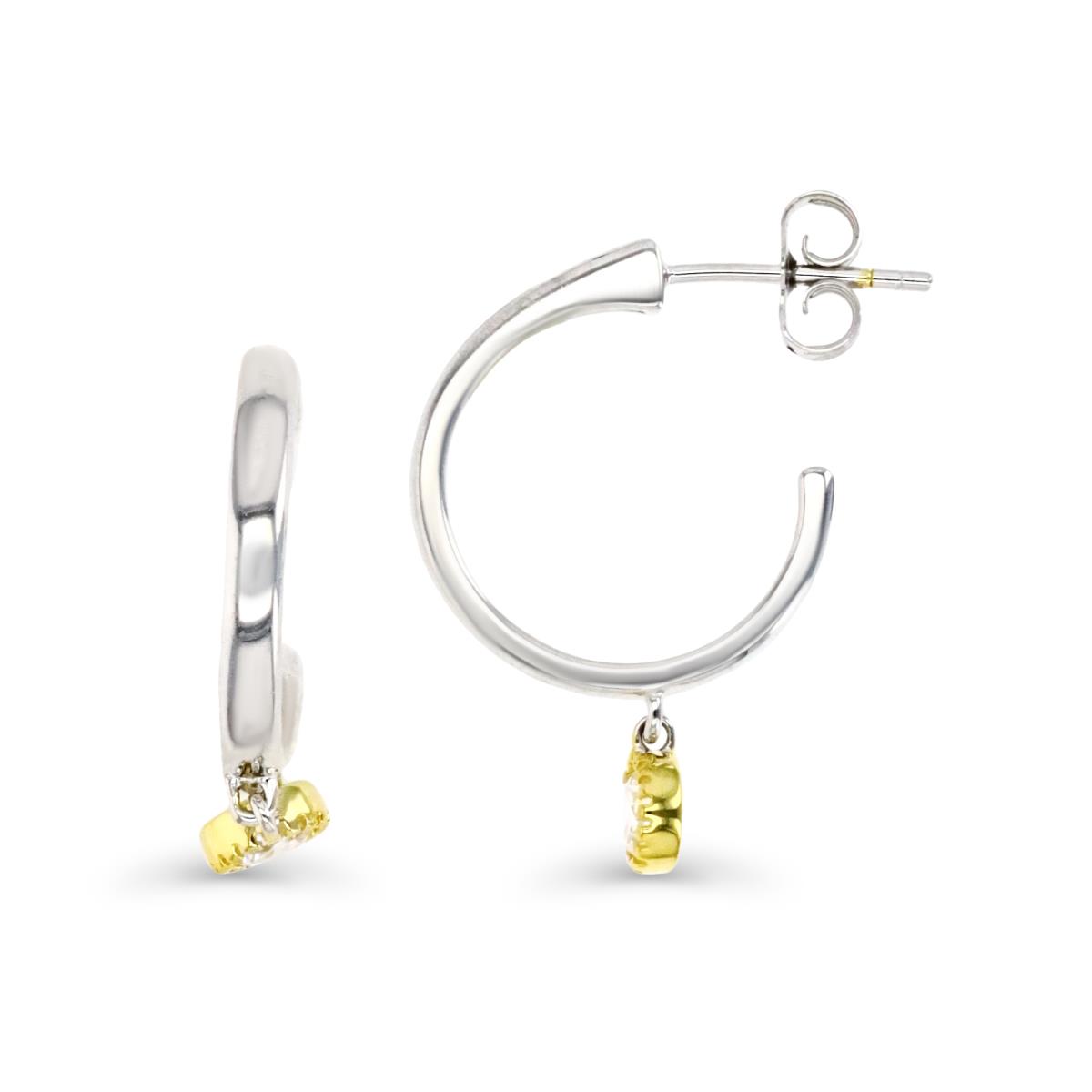 Sterling Silver Rhodium & Yellow 26MM Polished White Hoop CZ Dangling Earring