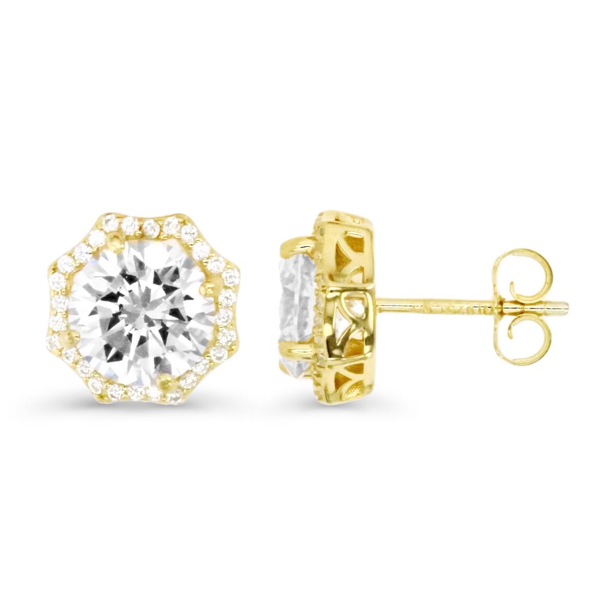 Sterling Silver Yellow 1M 8MM Polished White CZ Halo Stud Earring