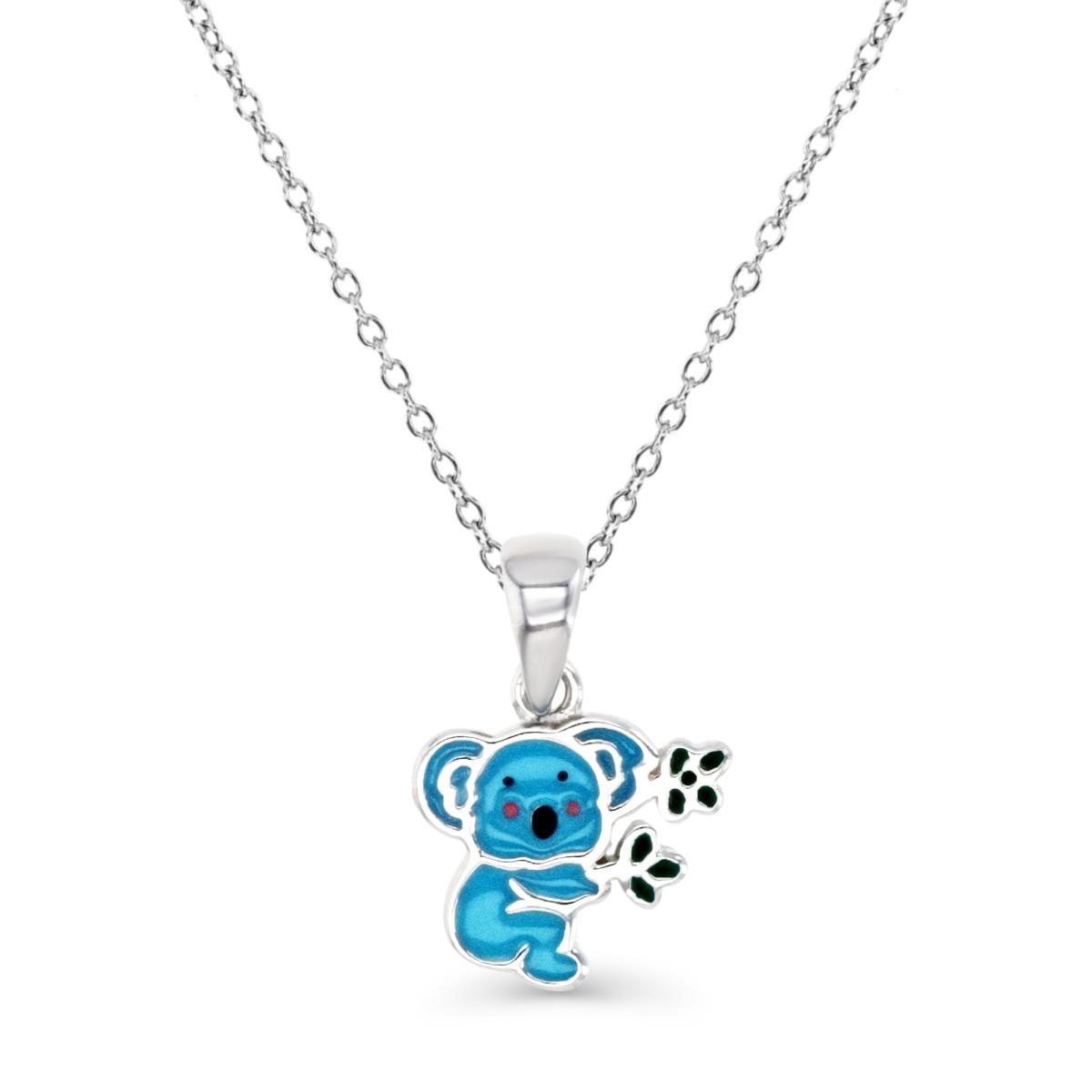 Sterling Silver Rhodium Sky Blue Enamel Panda 18" Necklace