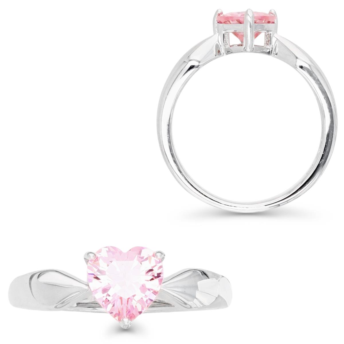 Sterling Silver Rhodium & 7MM HE Ct. Pink CZ  Solitaire Ring
