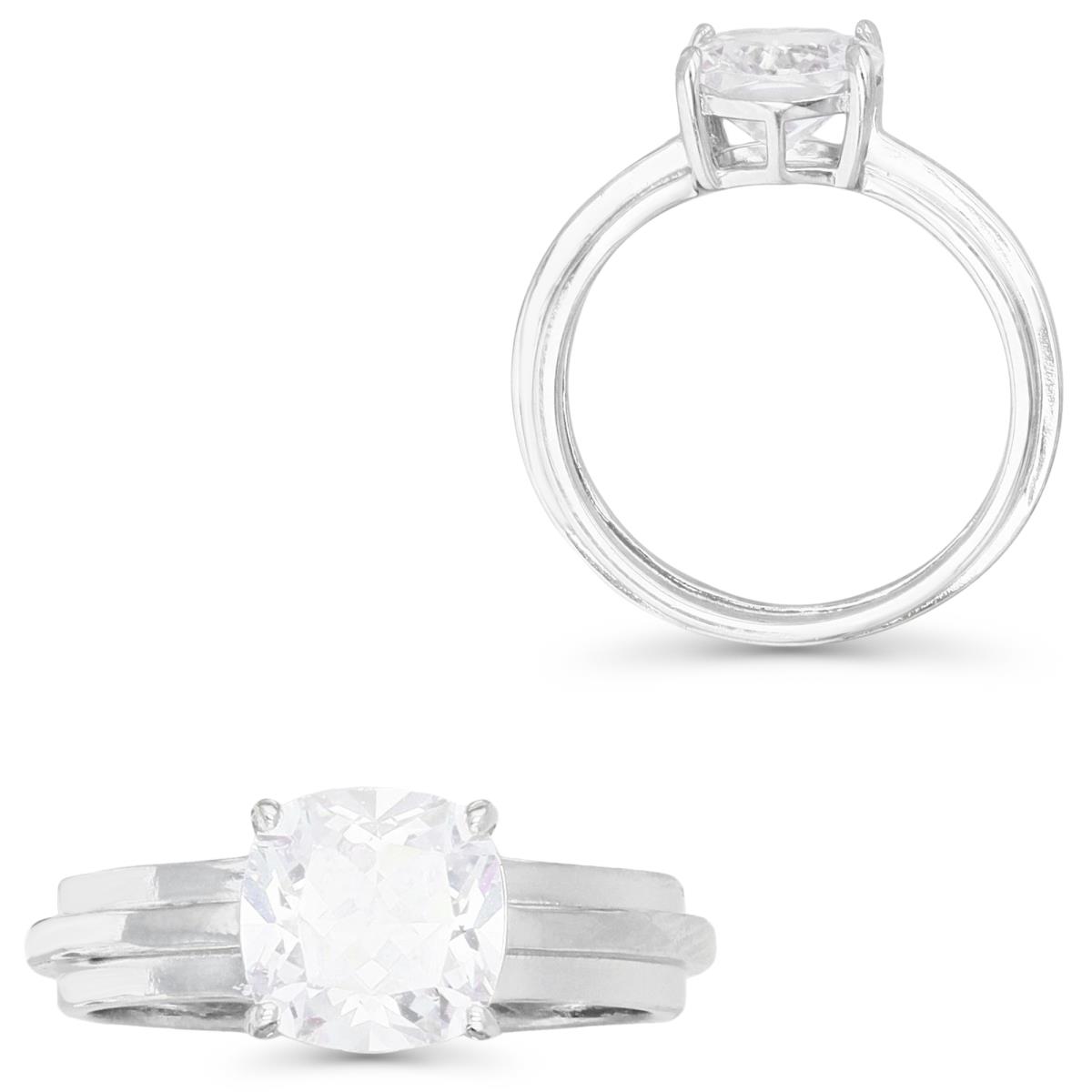 Sterling Silver Rhodium & 8MM CU Ct. White CZ Solitaire Ring