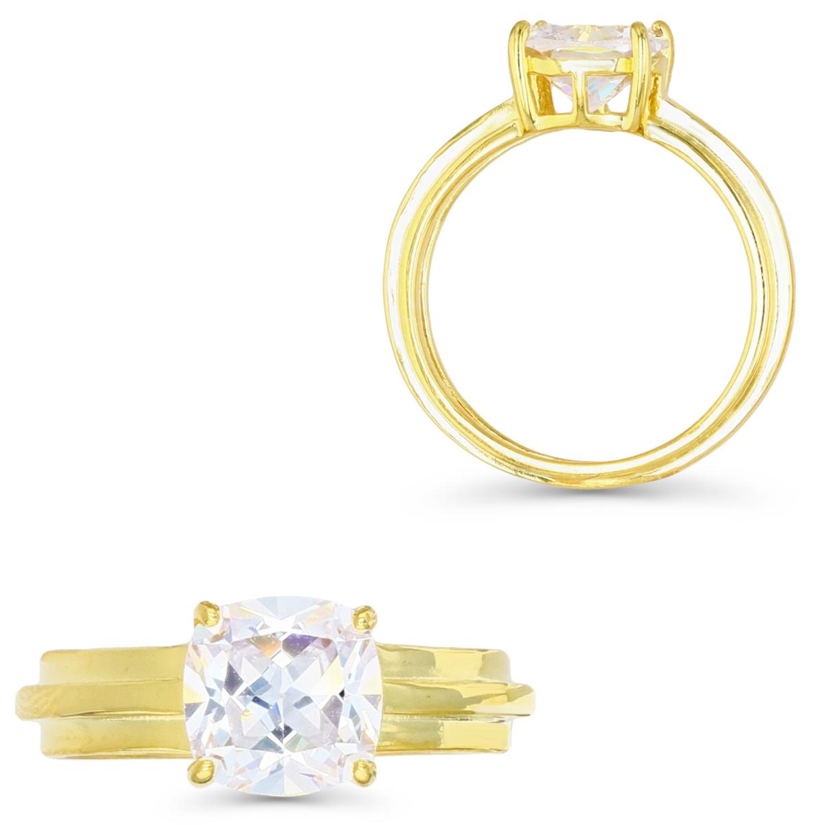 Sterling Silver Yellow & 8MM CU Ct. White CZ Solitaire Ring