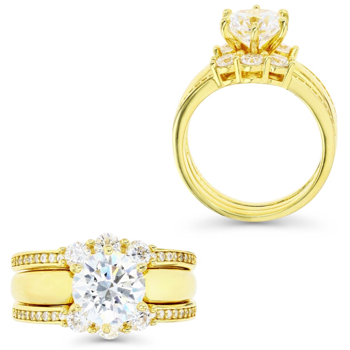 Sterling Silver Yellow 1M & 8MM Rd Ct. White CZ Solitaire 2-in-1 Set Detachable Engagement Ring