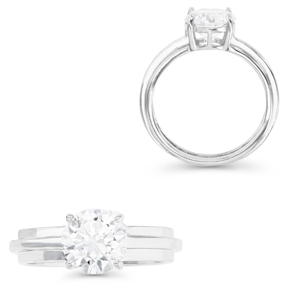 Sterling Silver Rhodium & 8MM RD Ct. White CZ 4-Prong Solitaire Ring