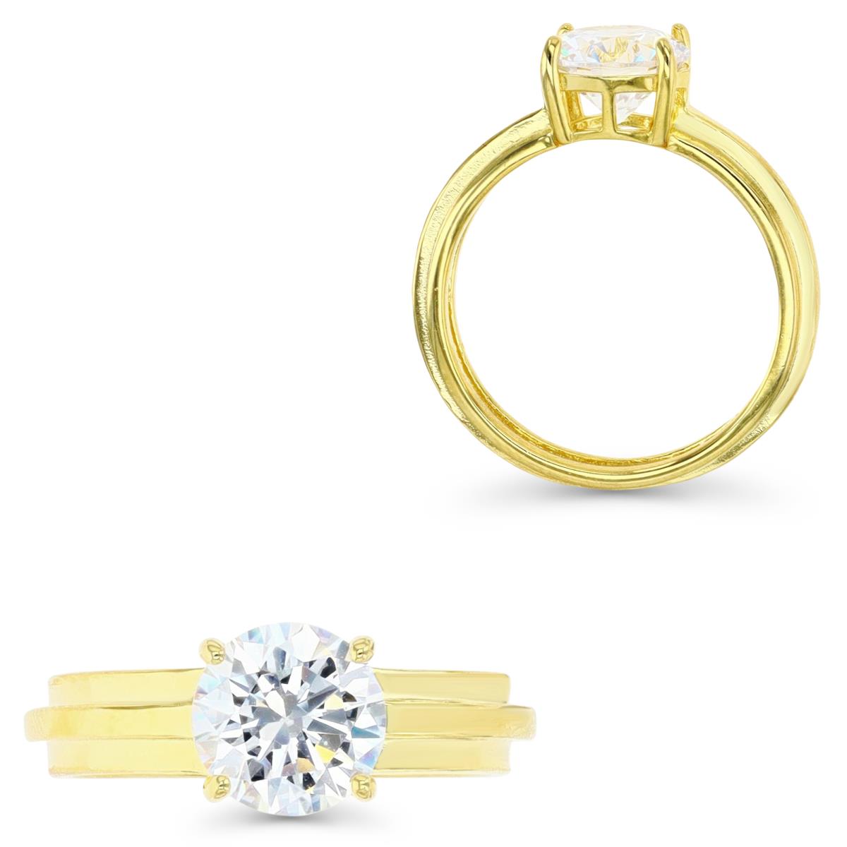 Sterling Silver Yellow & 8MM RD Ct. White CZ 4-Prong Solitaire Ring