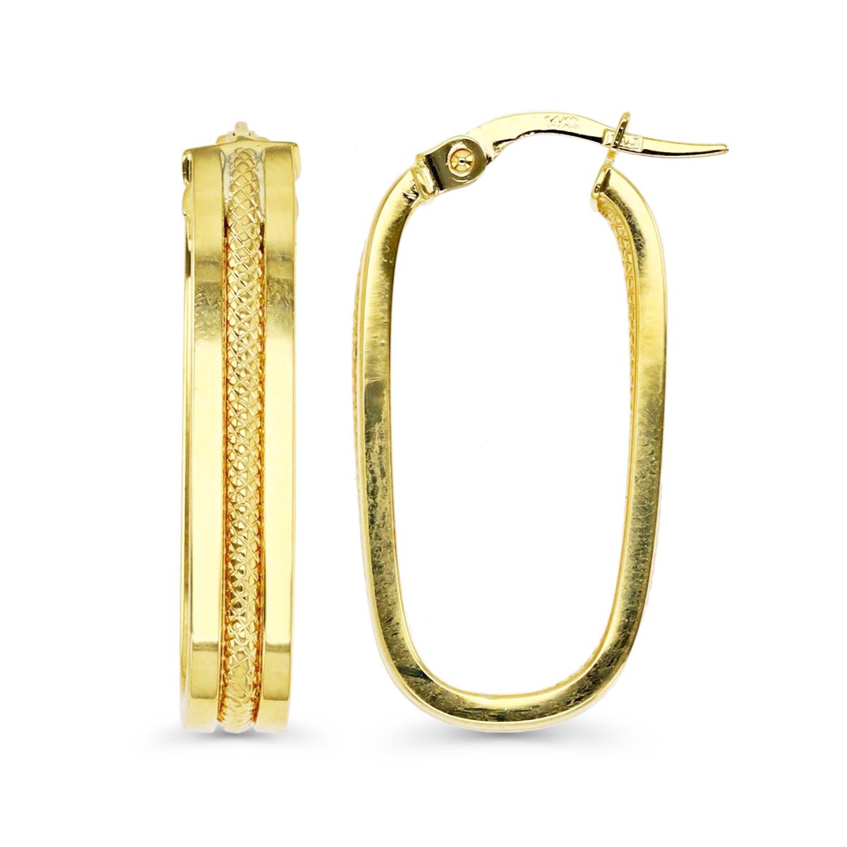 14K Gold Yellow 27X4MM Polished & Textured oblong Rectangle Hoop Earring
