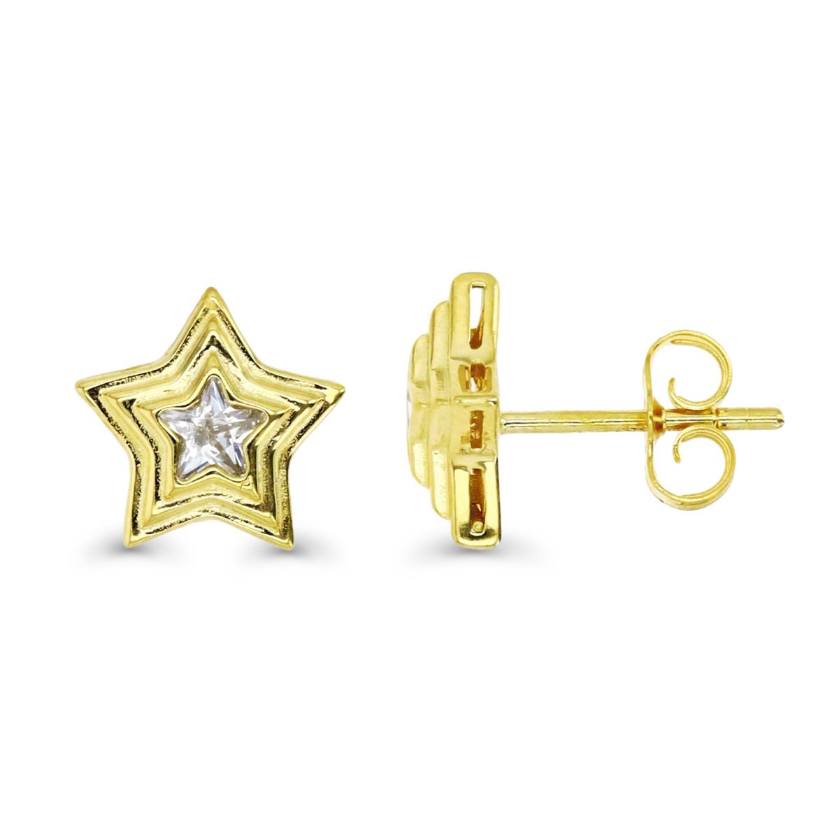 Sterling Silver Yellow 1M & 4MM Star Ct. White CZ Star Stud Earring