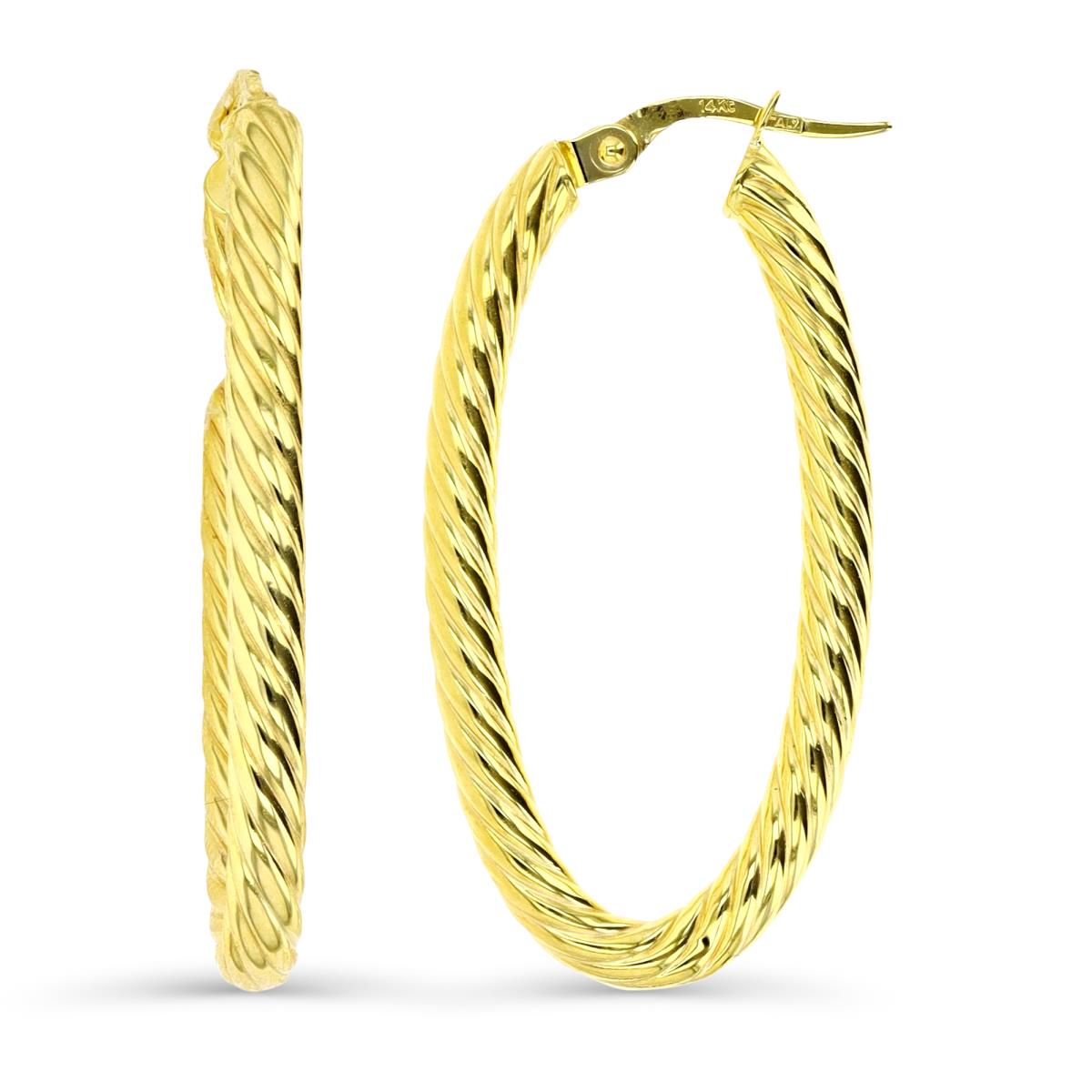 14K Gold Yellow 37X3MM Twisted Rope Oval Hoop Earring