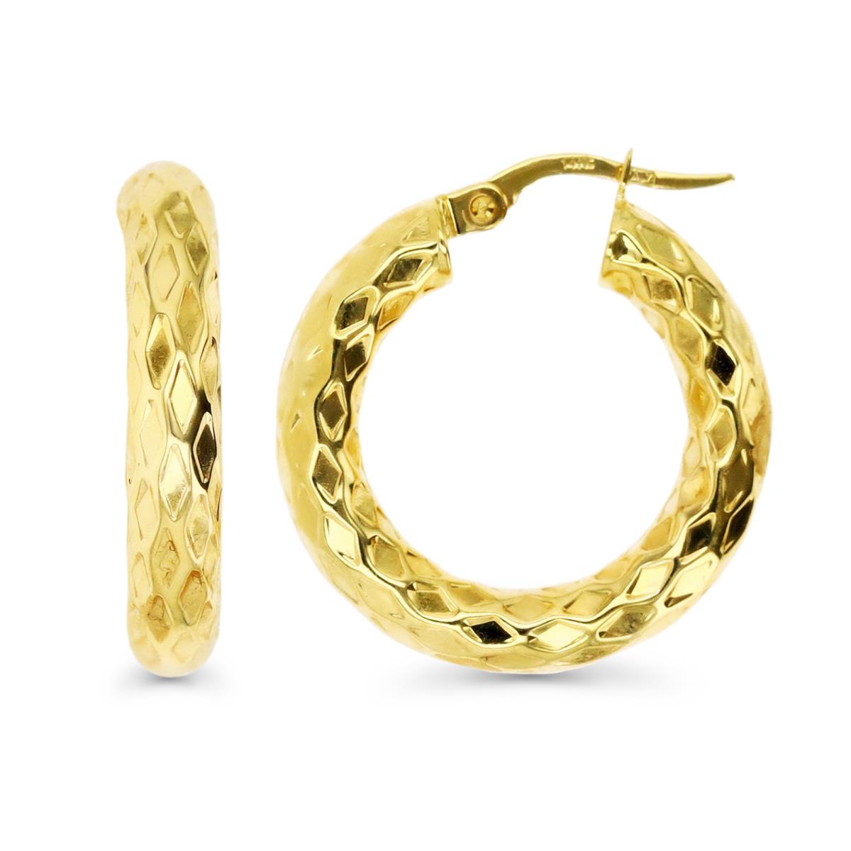 14K Gold Yellow 23X4MM DC Paterned Hoop Earring