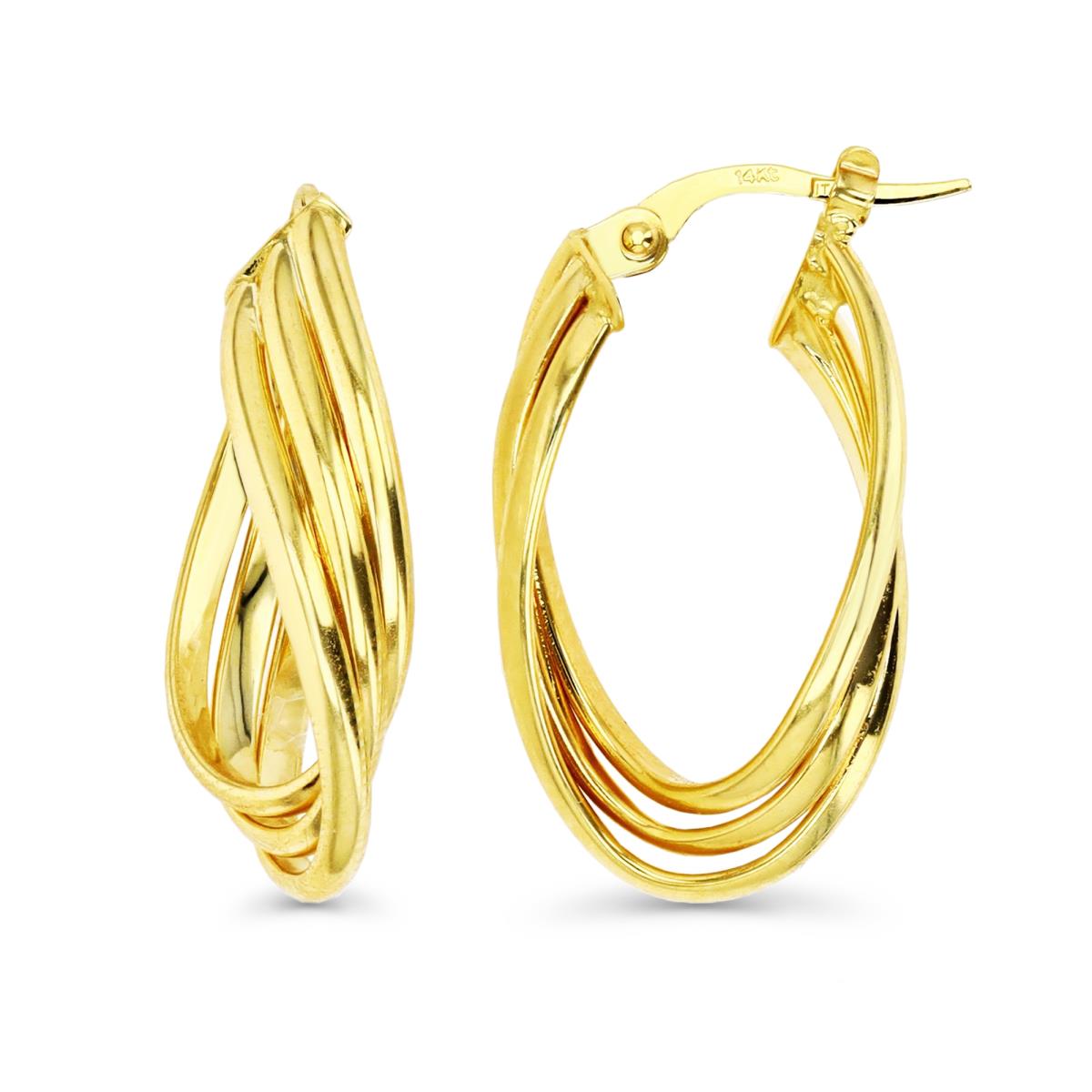 14K Gold Yellow 25X6 MM Twisted Triple Hoop Earring