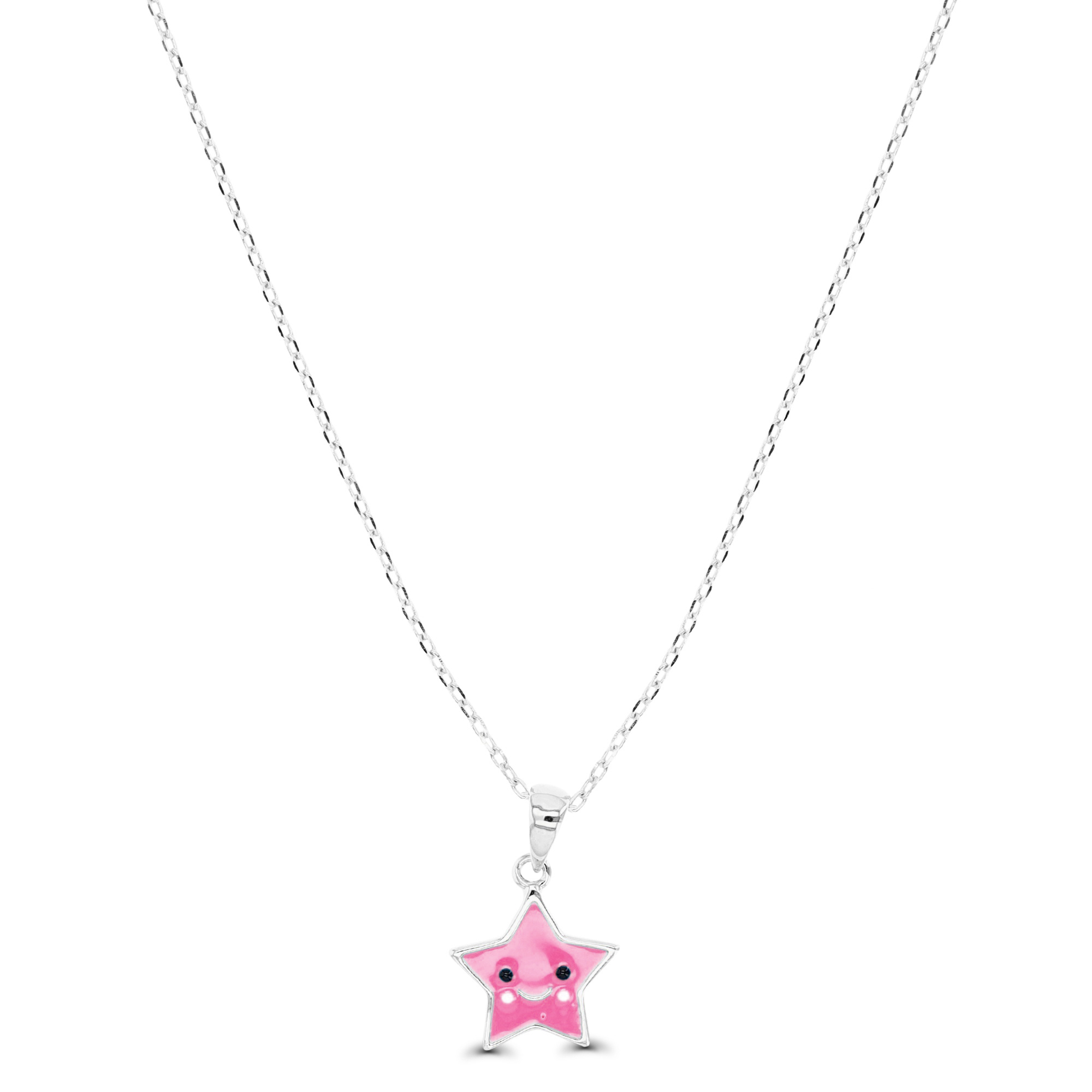 Sterling Silver Rhodium 15X10MM Pink & Multicolor Star 13+2" Necklace
