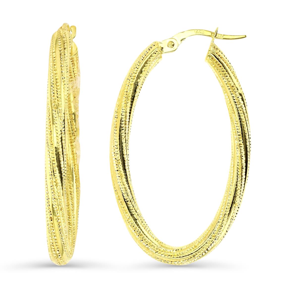 14K Gold Yellow 35MM Polished & Textured Hoop Earring