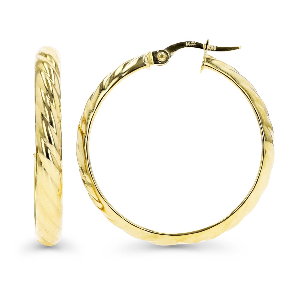 14K Gold Yellow 30X4MM Texured Rope Hoop Earring
