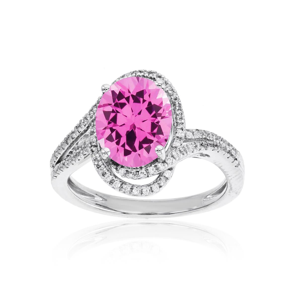 14K White Gold & 0.22CTTW & 10X8MM Ov. Ct. Pure Pink Ring