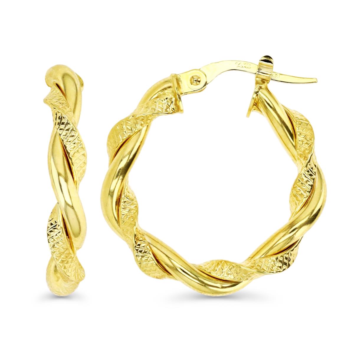 14K Gold Yellow 25X3.5MM Polished & DC Twisted Hoop Earring