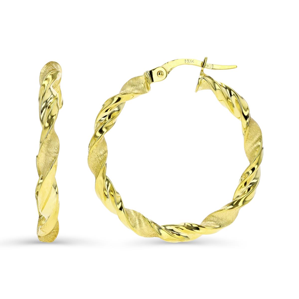 14K Gold Yellow 25X3MM Satin & Polished Twisted Hoop Earring