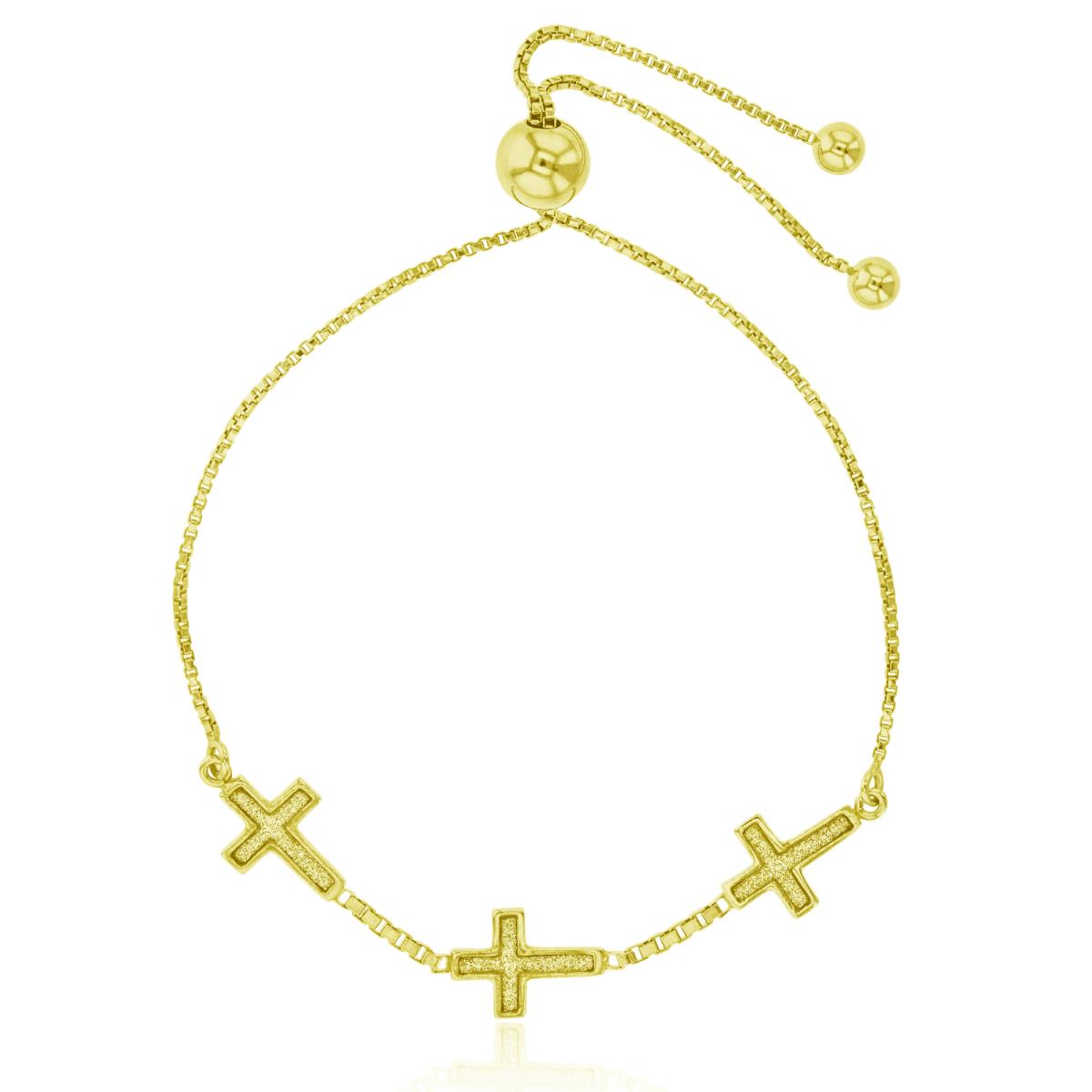 Sterling Silver Yellow Glitter Triple Crosses Adjustable Bracelet