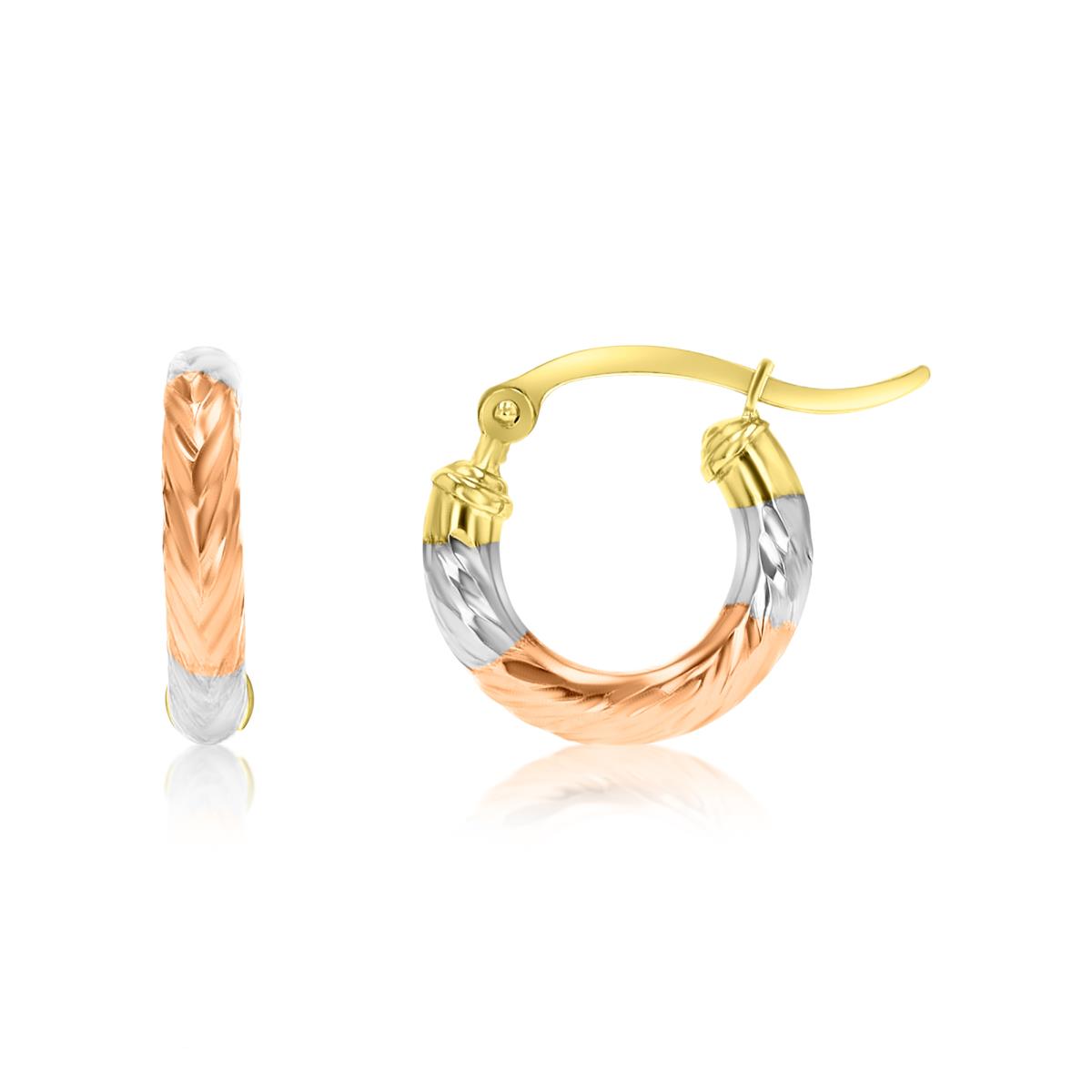 14K Gold Tricolor 3x15mm (0.60") Twisted DC Hoop Earring