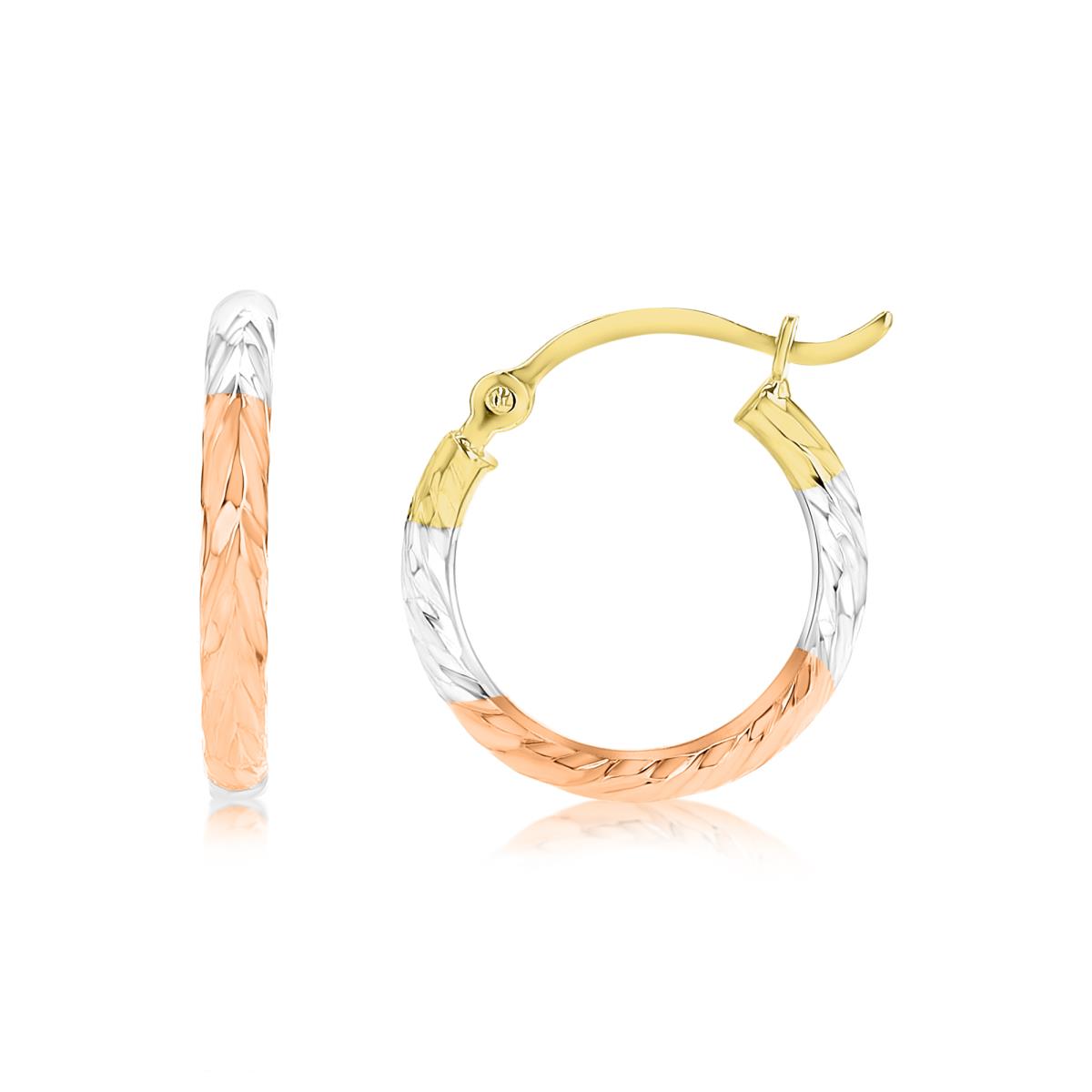 14K Gold Tricolor 2x15mm (0.60") Twisted DC Hoop Earring
