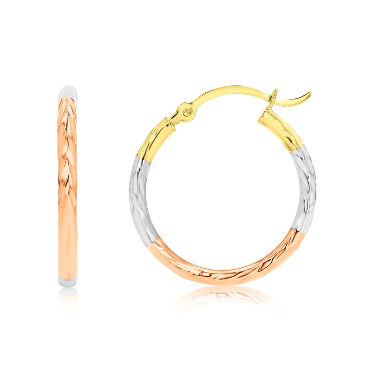 14K Gold Tricolor 2x20mm (0.75") Twisted DC Hoop Earring