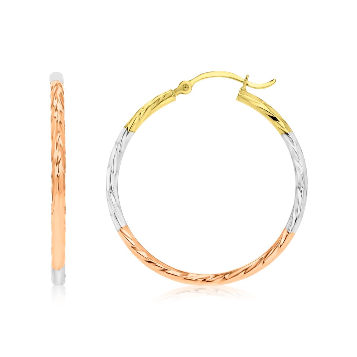 14K Gold Tricolor 2x30mm (1.25") Twisted DC Hoop Earring