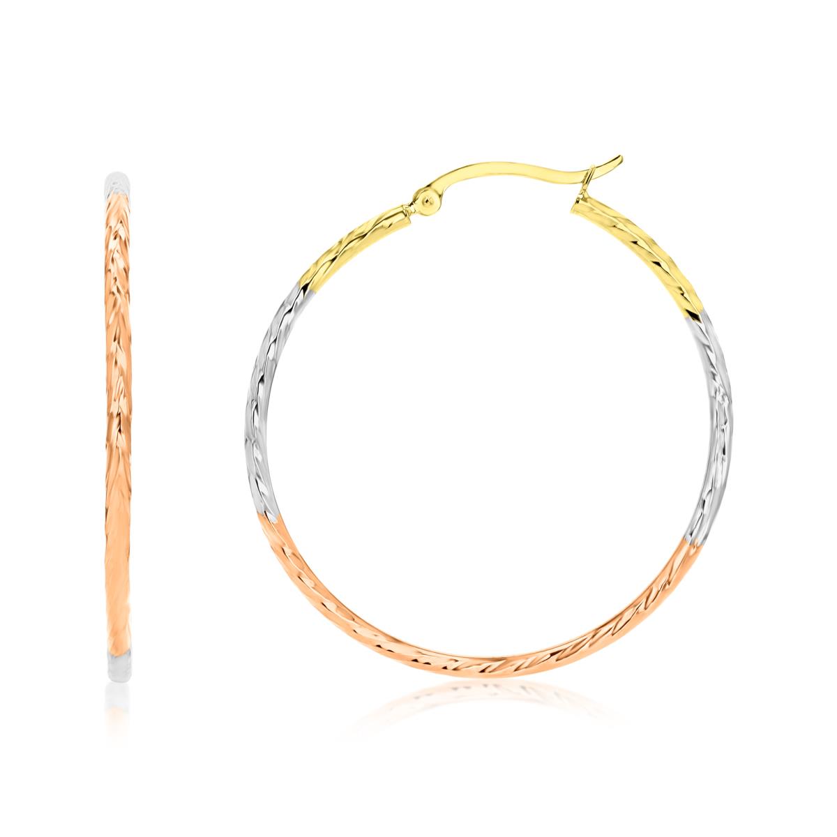 14K Gold Tricolor 2x40mm (1.50") Twisted DC Hoop Earring