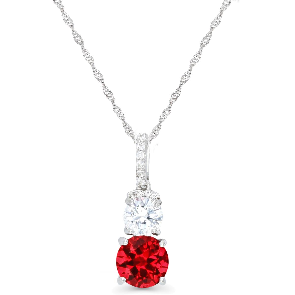 Sterling Silver Rhodium 25X8MM Cr Ruby & Cr White Sapphire 18+2'' Singapore Necklace