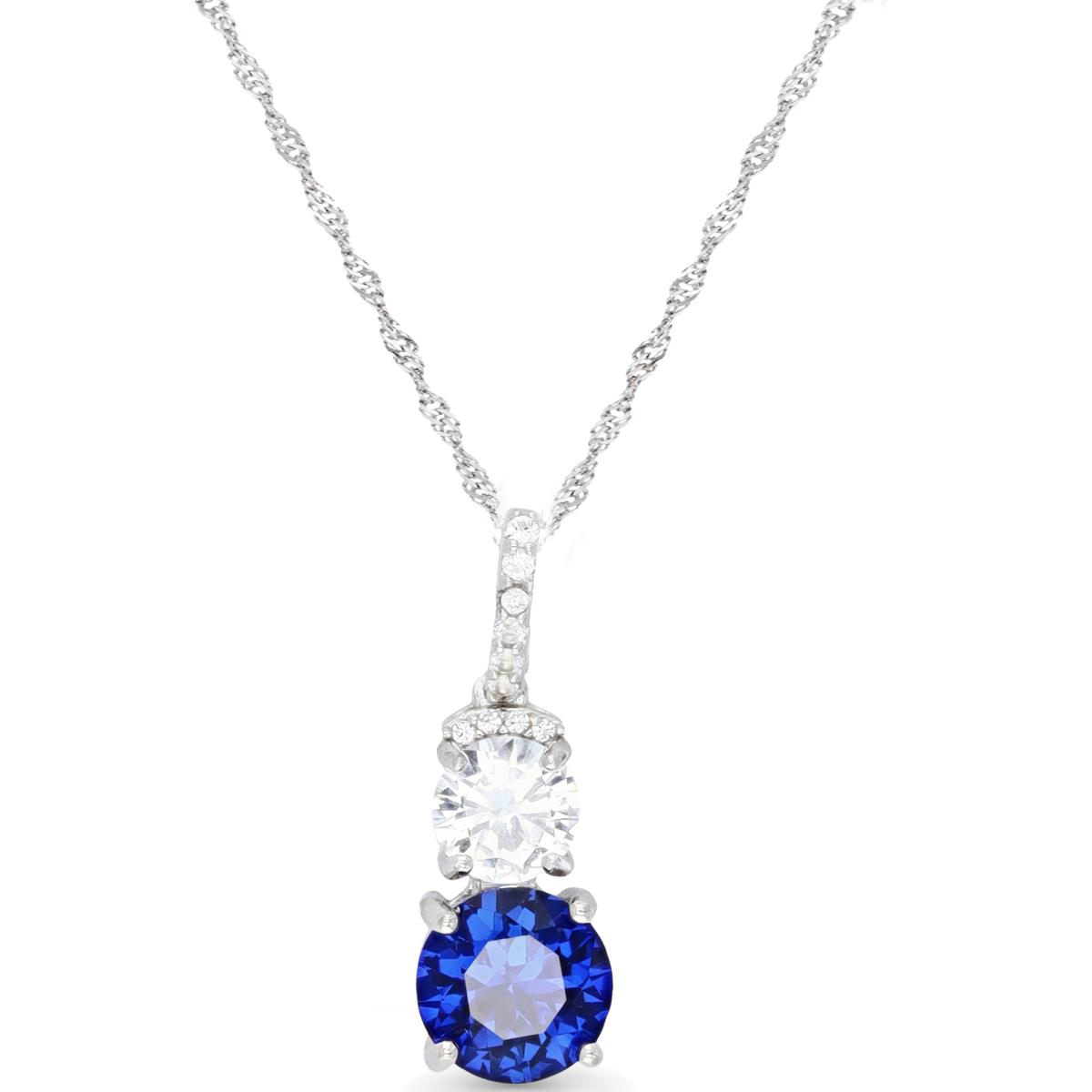 Sterling Silver Rhodium 25X8MM Cr Blue Sapphire & Cr White Sapphire 18+2'' Singapore Necklace