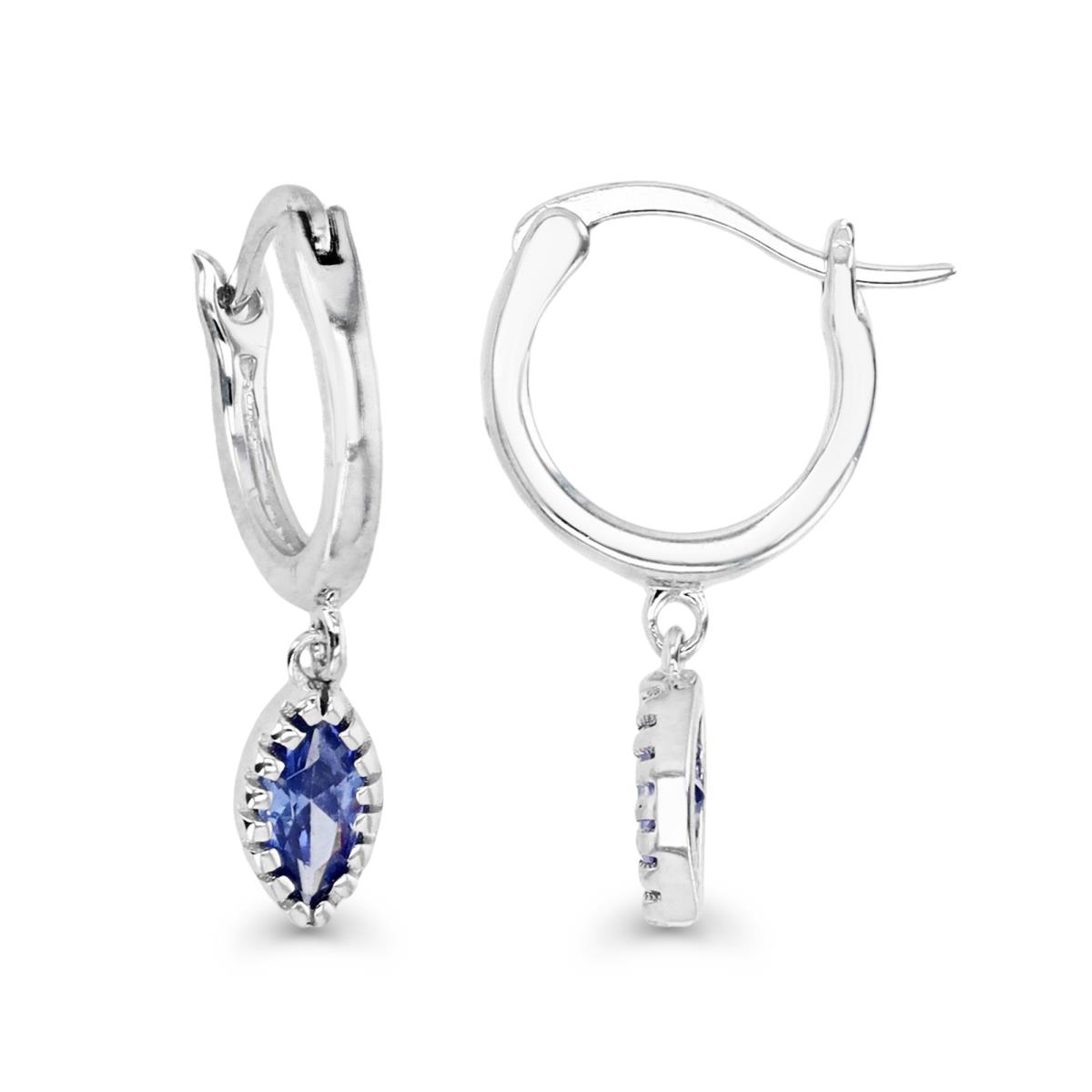 Sterling Silver Rhodium 22MM Polished Tanzanite Marquise Dangling Huggie Earring