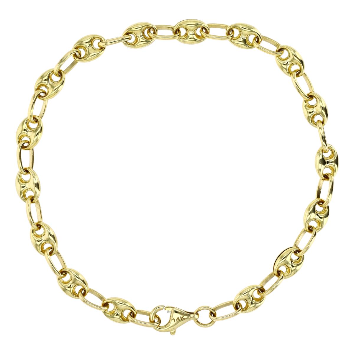14K Yellow Gold 5MM Puffed Mariner 7" Chain Bracelet