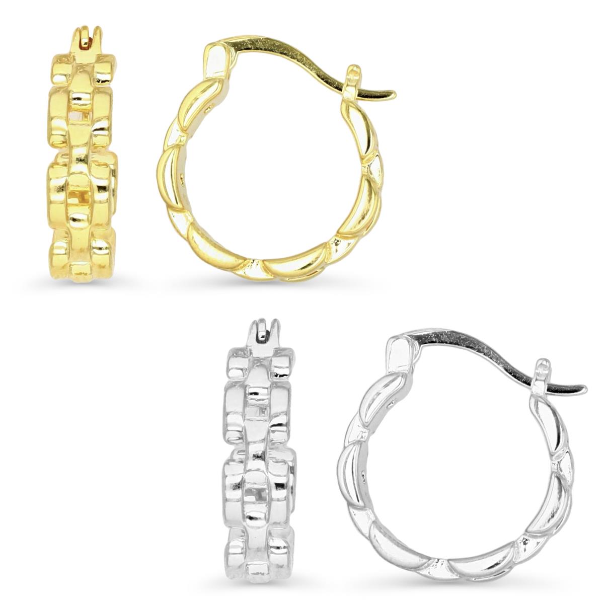 Sterling Silver Yellow & White 17X4MM;Watch Band Style Huggie Earring Set