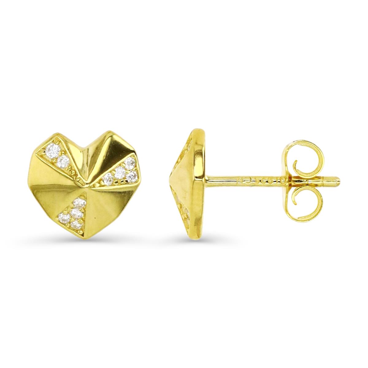 Sterling Silver Yellow 1M 8.5MM White CZ Origami Heart Stud Earring