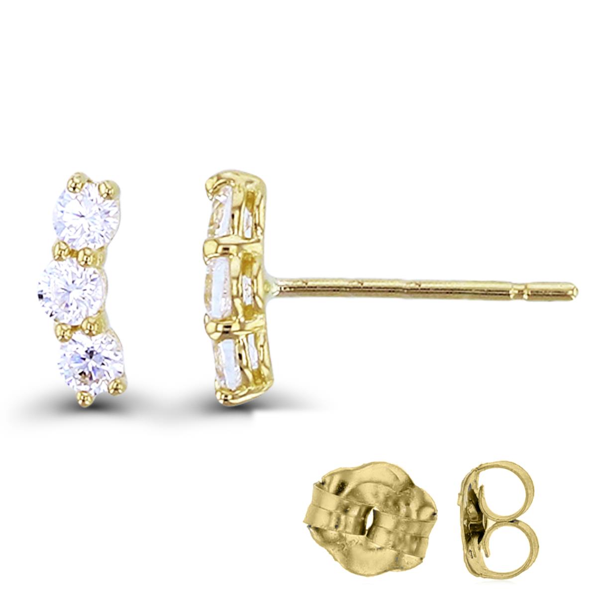 14K Yellow Gold Rnd CZ Crawler Studs Gold Butterfly Backs