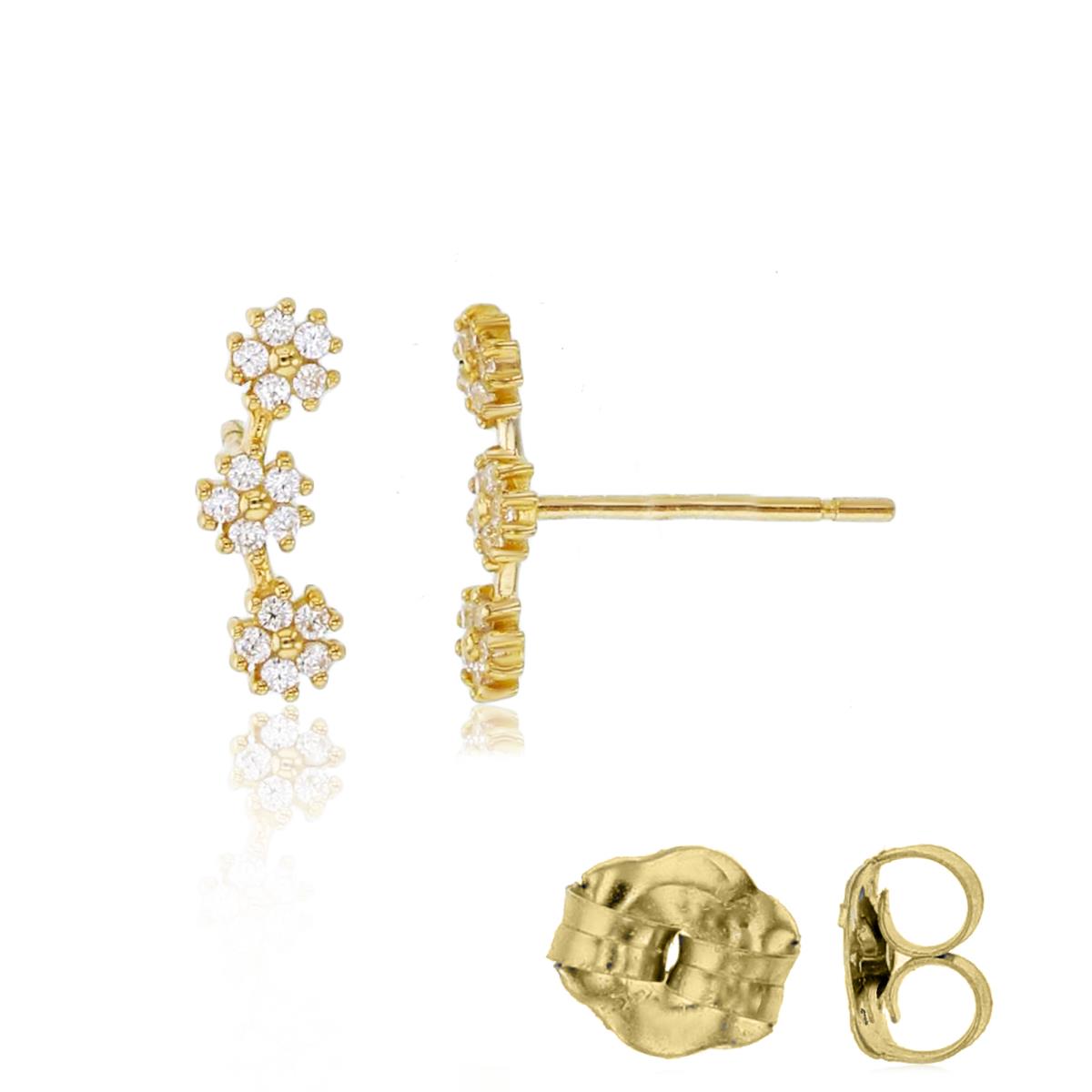14K Yellow Gold Triple Clusters Ear Crawler with Gold Butterflu Backs