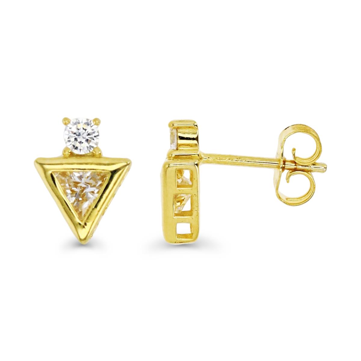 Sterling Silver Yellow 1M 10X8MM Polished White CZ Triangle Stud Earring
