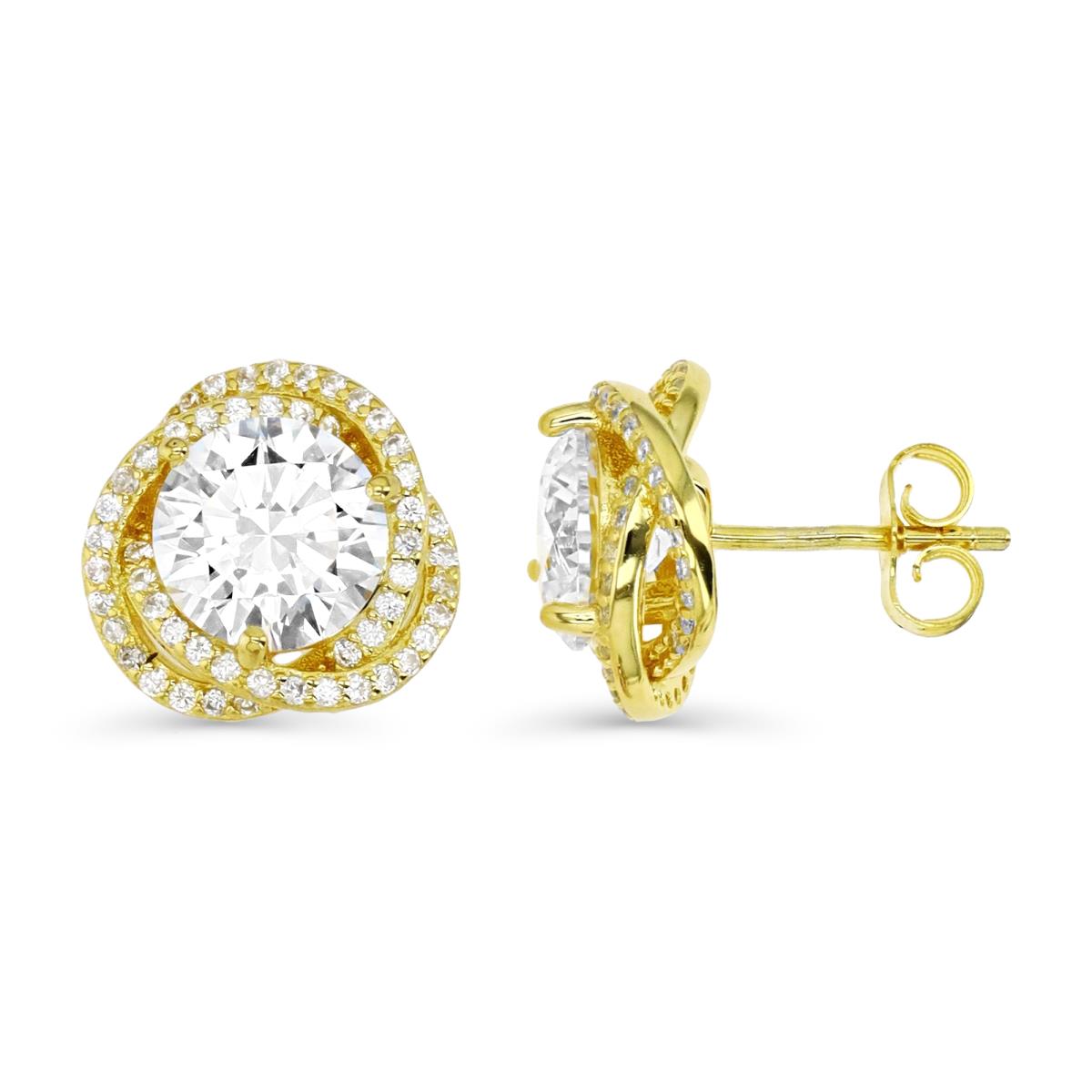 Sterling Silver Yellow 1M & 8MM Rd Ct. White CZ Love Knot Stud Earring