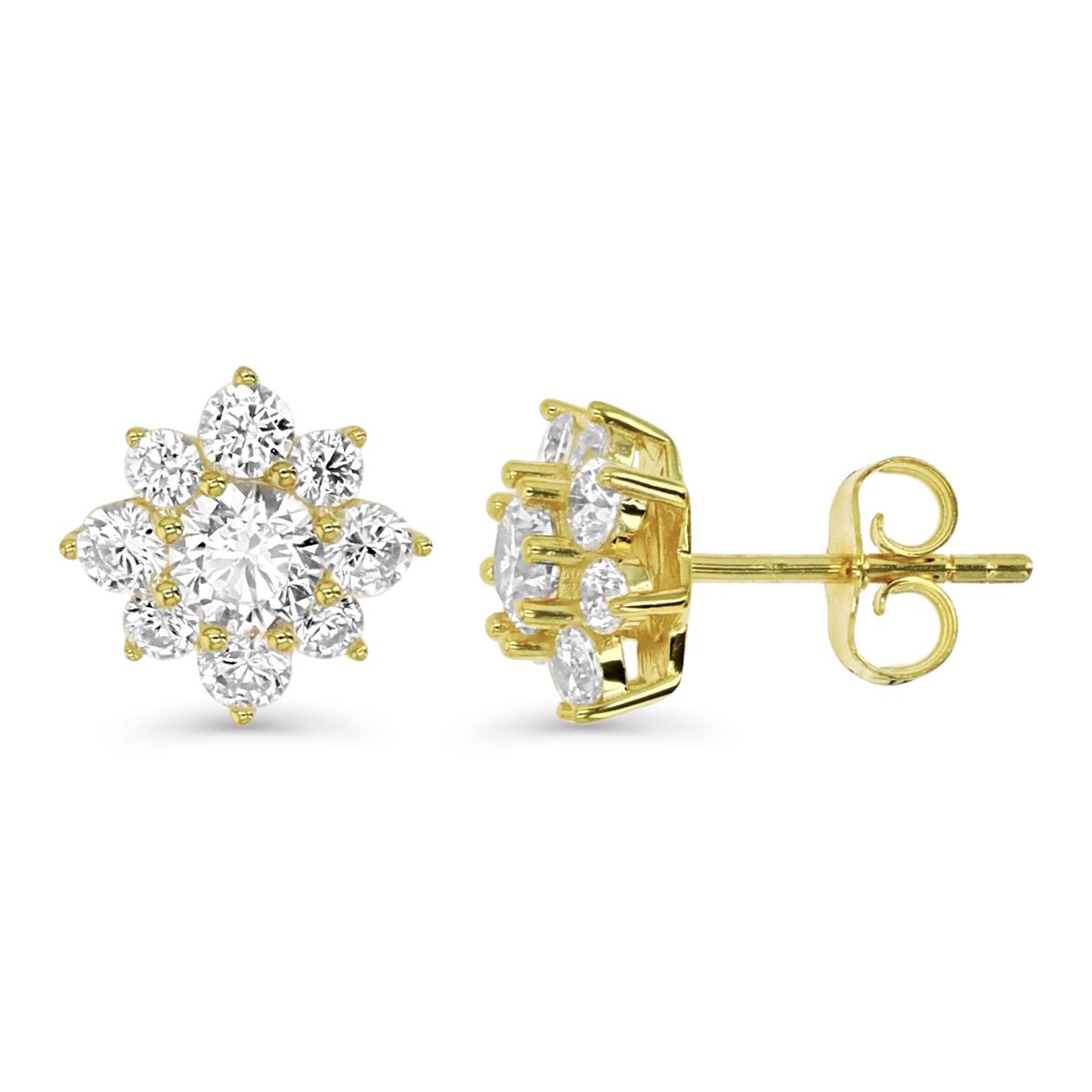Sterling Silver Yellow 1M 9MM Polished White CZ Flower Stud Earring