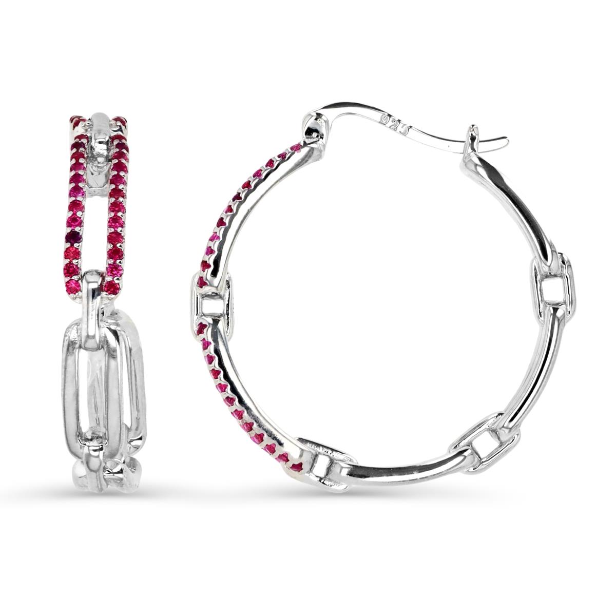 Sterling Silver Rhodium 28X4MM Polished Cr Ruby #8 Link Hoop Earring