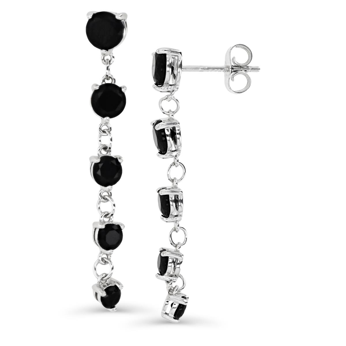 Sterling Silver Rhodium 40X5MM Polished Rnd Black Spinel Graduated Dangling Earring