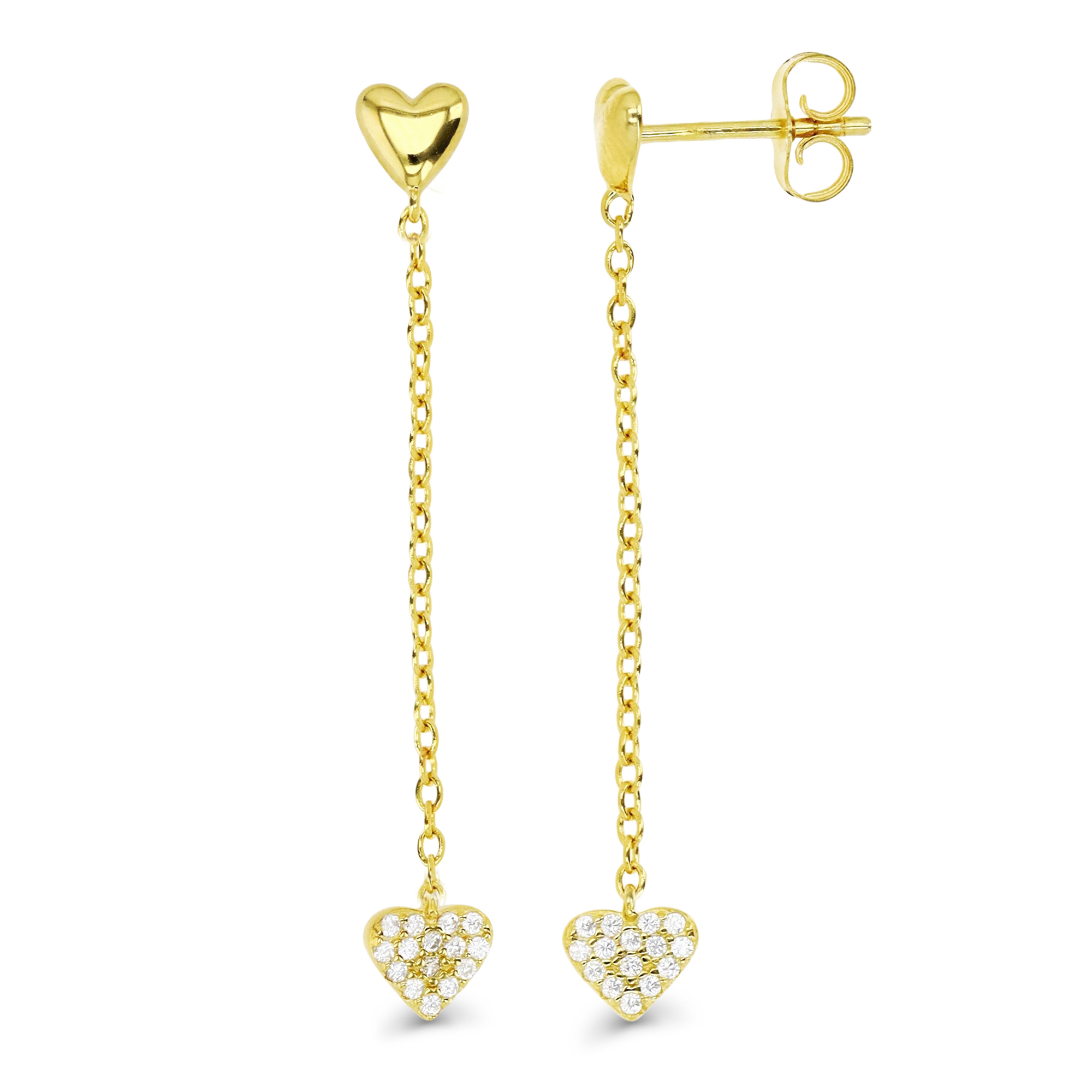 Sterling Silver Yellow 1M & White CZ Heart Dangling Earring