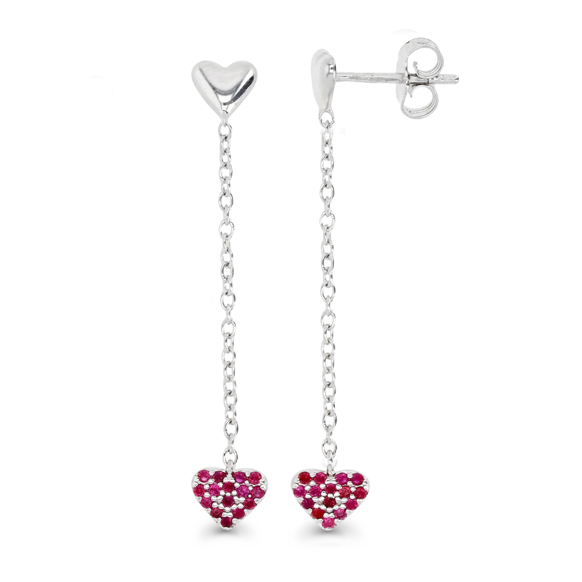 Sterling Silver Rhodium & Ruby #8 Heart Dangling Earring