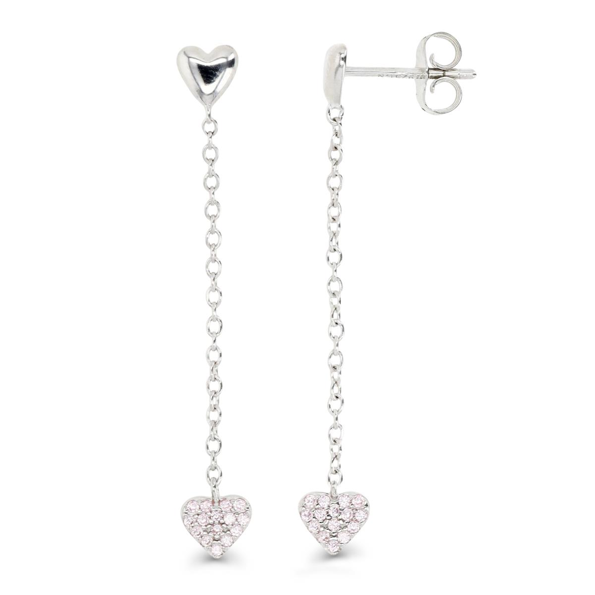 Sterling Silver Rhodium & Pink CZ Heart Dangling Earring