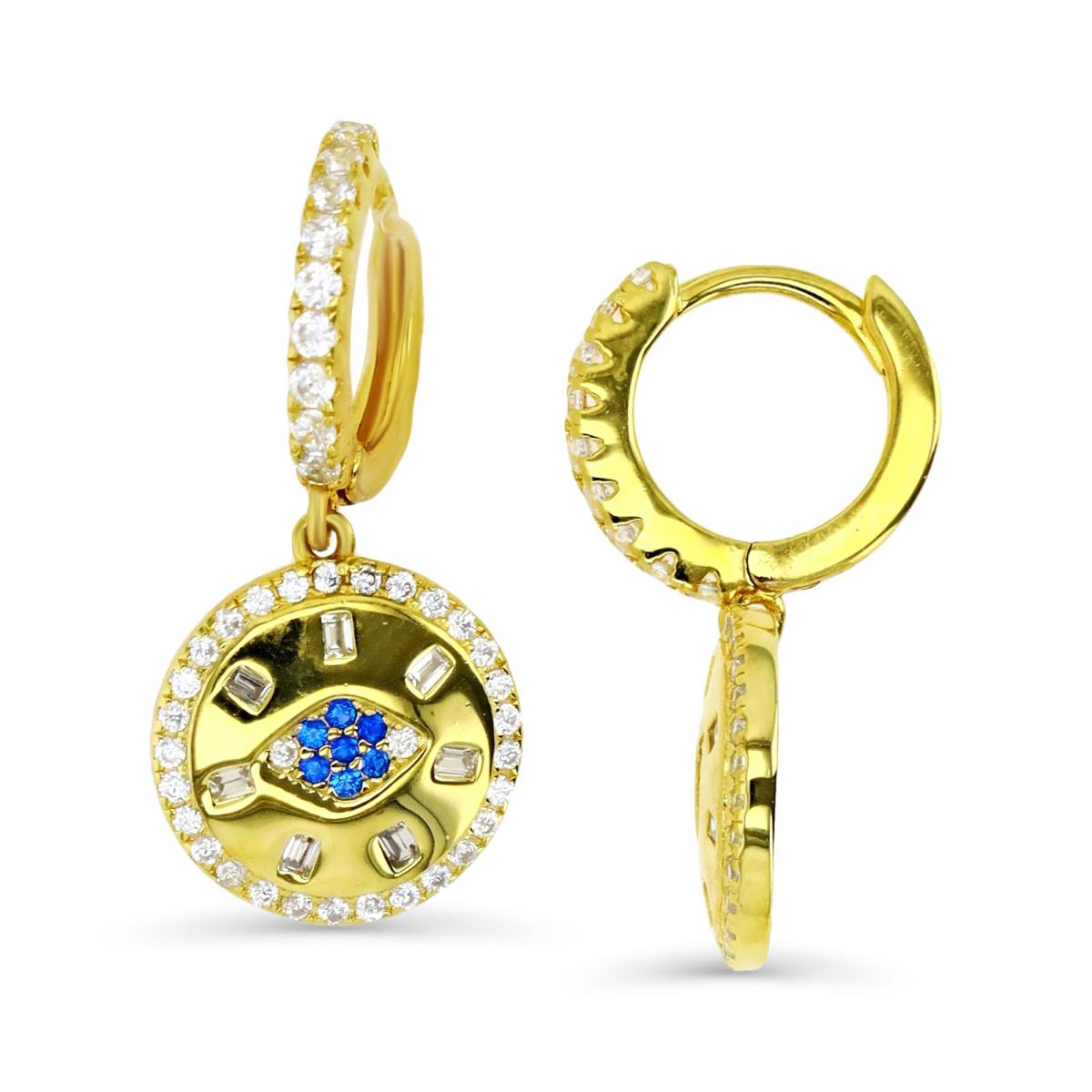 Sterling Silver Yellow 1M 25X11MM Cr Spinel #113 & White CZ Evil Eye Circle Dangling Earring