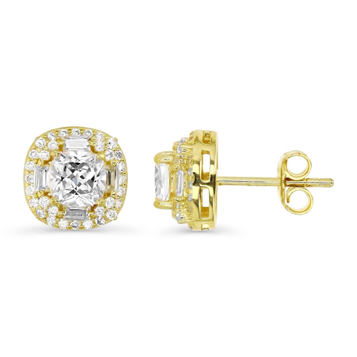Sterling Silver Yellow 1M & 5MM Cu Ct White CZ Center Stone Halo Stud Earring