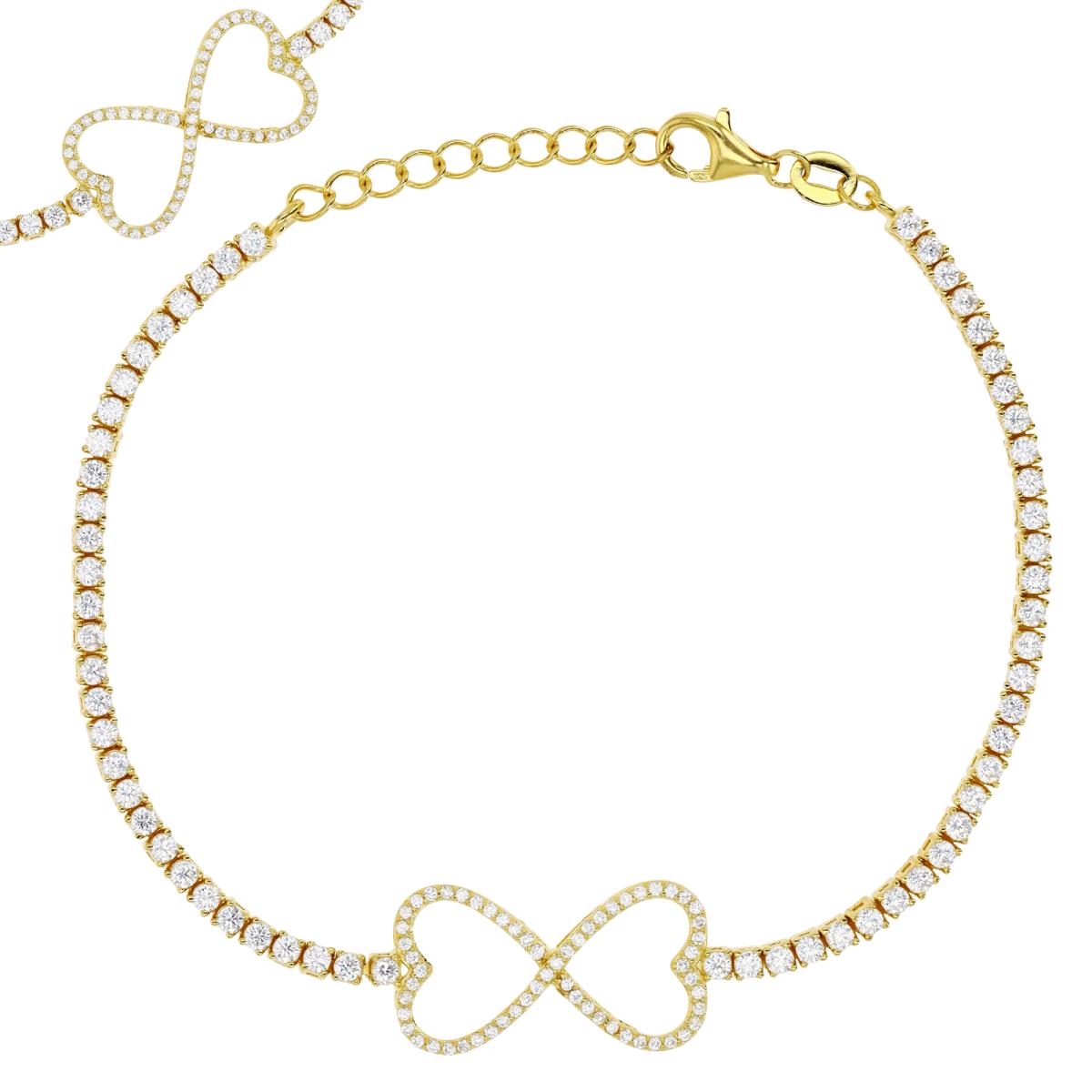 Sterling Silver Yellow 1M & White CZ Infinity Heart Tennis 7+1" Bracelet