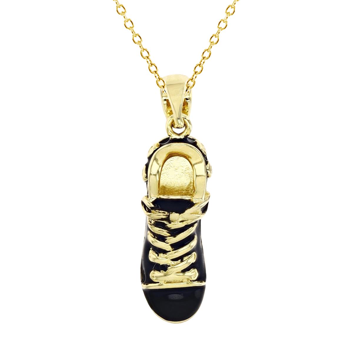 Sterling Silver Yellow 1M 25X7MM Polished Black & White Enamel Sneaker 18'' Rollo Necklace
