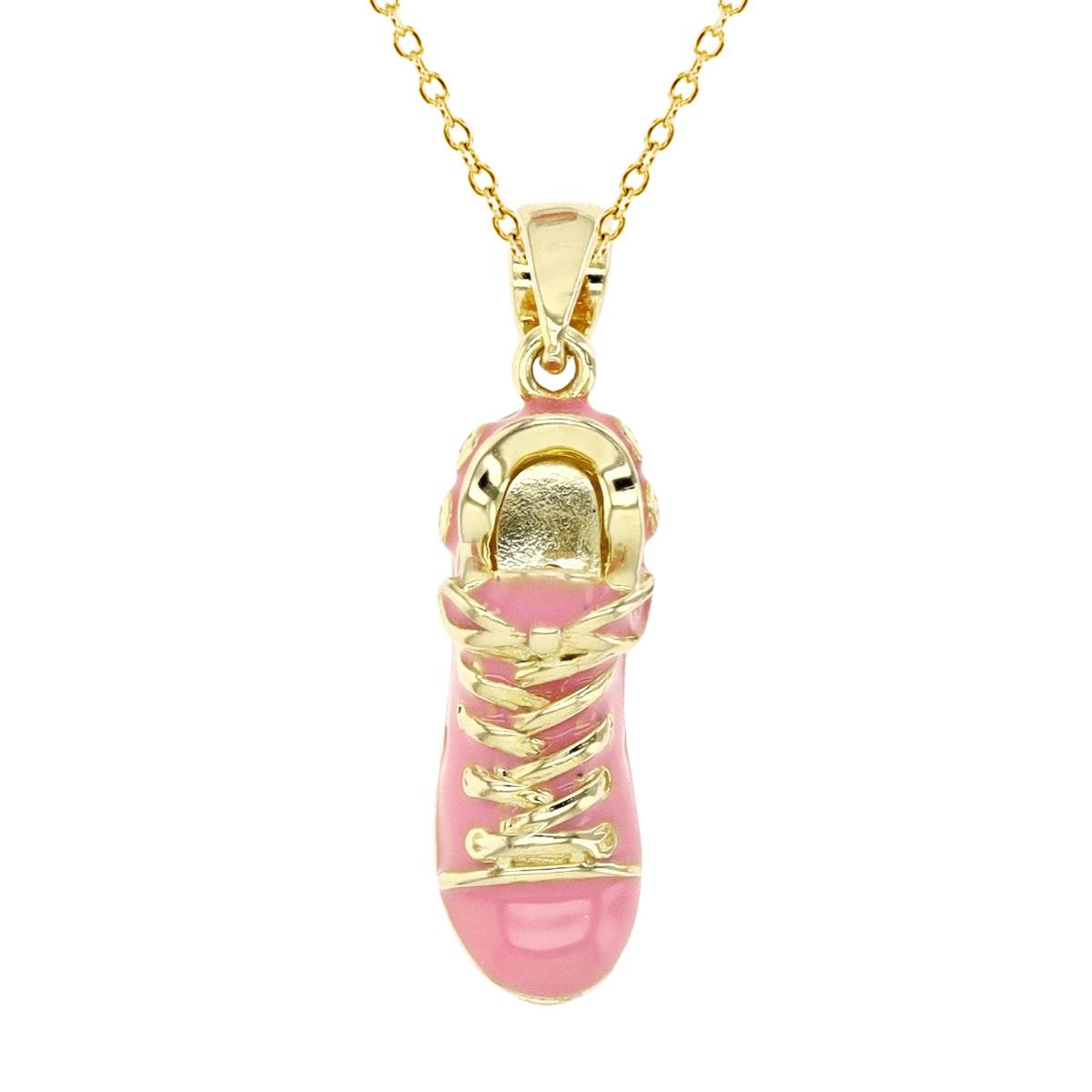 Sterling Silver Yellow 1M 25X7MM Polished Pink & White Enamel Sneaker 18'' Rollo Necklace